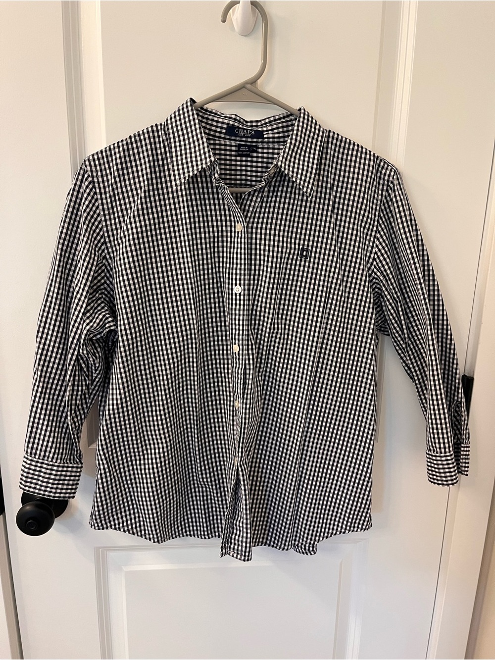 Chaps Black and White Gingham Button-Down Women's Shirt 1/4 sleeves